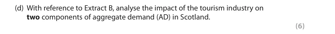 November 2021 Paper 2, question 1(d): With reference to Extract B, analyse the impact of the tourism industry on two components of aggregate demand (AD) in Scotland. (6) Read the following extracts 