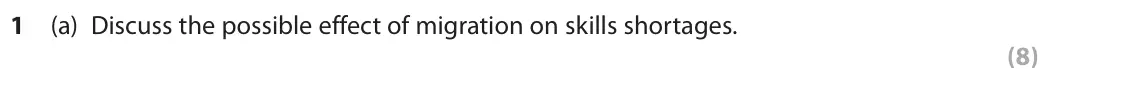 June 2019 Paper 3, question 1(a): Discuss the possible effect of migration on skills shortages. (8) Read the following extracts (A to E) and Figures 1, 2, 3, 4 and 5 before answering Question 1.