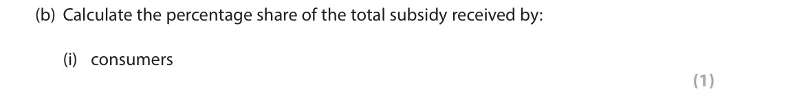 June 2017 Paper 1, question 3(b)(i): consumers (1) 3 The Indian government has introduced a subsidy on domestic cooking gas cylinders in the city of Mumbai. The diagram below shows the effect follo