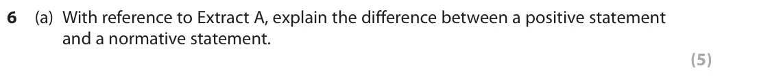 June 2019 Paper 1, question 6(a): With reference to Extract A, explain the difference between a positive statement and a normative statement. (5) Read Figures 1 and 2 and extracts (A to C) befor