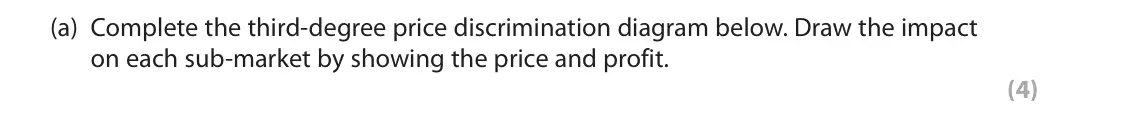 November 2021 Paper 1, question 3(a): Complete the third-degree price discrimination diagram below. Draw the impact on each sub-market by showing the price and profit. (4) 3 River Island is a clothi