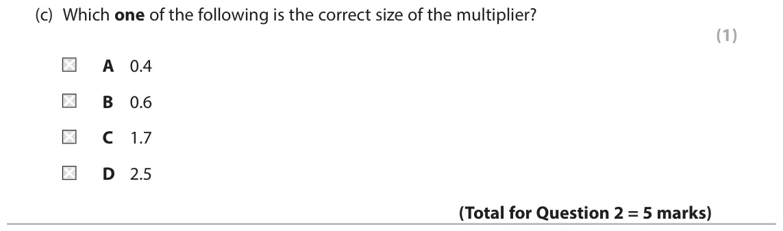 June 2017 Paper 2, question 2(c): Which one of the following is the correct size of the multiplier? (1) A 0.4 B 0.6 C 1.7 D 2.5 2 The table below shows marginal propensity to save data for an ec