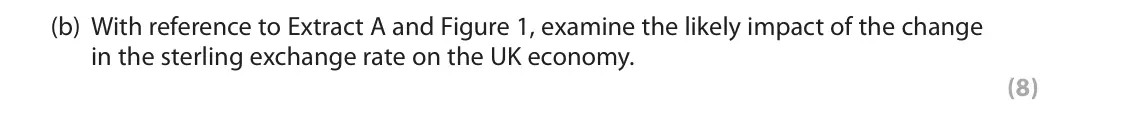 June 2019 Paper 2, question 6(b): With reference to Extract A and Figure 1, examine the likely impact of the change in the sterling exchange rate on the UK economy. (8) Read Figure 1 and the fol