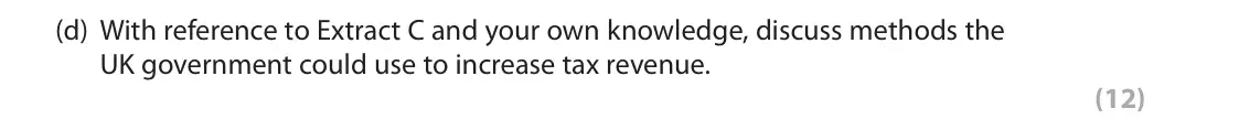June 2022 Paper 2, question 6(d): With reference to Extract C and your own knowledge, discuss methods the UK government could use to increase tax revenue. (12) Read Figures 1 and 2 and the follo