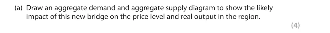 October 2020 Paper 2, question 5(a): Draw an aggregate demand and aggregate supply diagram to show the likely impact of this new bridge on the price level and real output in the region. (4) 5 The H