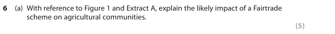 October 2020 Paper 2, question 6(a): With reference to Figure 1 and Extract A, explain the likely impact of a Fairtrade scheme on agricultural communities. (5) Read Figures 1 and 2 and the followin