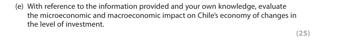 June 2017 Paper 3, question 1(e): With reference to the information provided and your own knowledge, evaluate the microeconomic and macroeconomic impact on Chile’s economy of changes in the leve