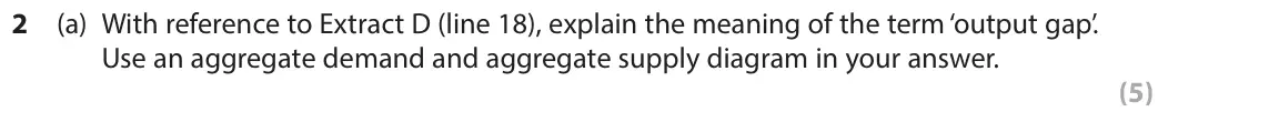 June 2017 Paper 3, question 2(a): With reference to Extract D (line 18), explain the meaning of the term ‘output gap’. Use an aggregate demand and aggregate supply diagram in your answer. (5) Re
