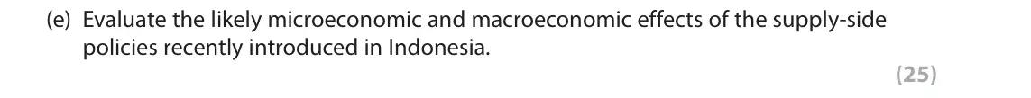 June 2018 Paper 3, question 2(e): Evaluate the likely microeconomic and macroeconomic effects of the supply-side policies recently introduced in Indonesia. (25) Read Figures 4 and 5 and the foll