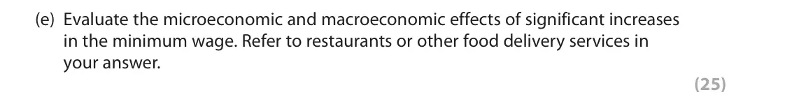 June 2022 Paper 3, question 1(e): Evaluate the microeconomic and macroeconomic effects of significant increases in the minimum wage. Refer to restaurants or other food delivery services in your