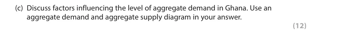 June 2024 Paper 3, question 2(c): Discuss factors influencing the level of aggregate demand in Ghana. Use an aggregate demand and aggregate supply diagram in your answer. (12) Read Figure 3 and