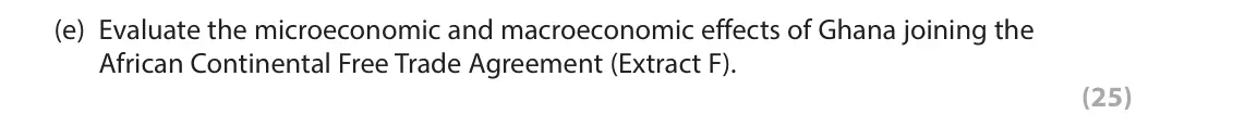 June 2024 Paper 3, question 2(e): Evaluate the microeconomic and macroeconomic effects of Ghana joining the African Continental Free Trade Agreement (Extract F). (25) Read Figure 3 and the extra