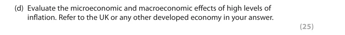 June 2025 Paper 3, question 1(d): Evaluate the microeconomic and macroeconomic effects of high levels of inflation. Refer to the UK or any other developed economy in your answer. (25) Read Figur