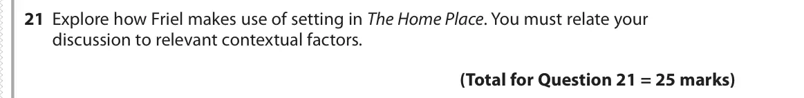 June 2019 Paper 1, question 21: Explore how Friel makes use of setting in The Home Place. You must relate your discussion to relevant contextual factors.