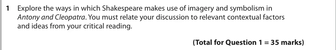June 2022 Paper 1, question 1: Explore the ways in which Shakespeare makes use of imagery and symbolism in Antony and Cleopatra. You must relate your discussion to relevant contextual factors