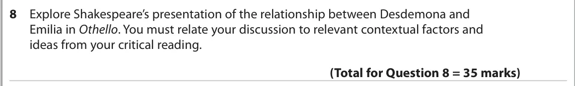 June 2022 Paper 1, question 8: Explore Shakespeare’s presentation of the relationship between Desdemona and Emilia in Othello. You must relate your discussion to relevant contextual factors a