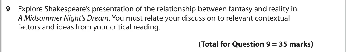 June 2022 Paper 1, question 9: Explore Shakespeare’s presentation of the relationship between fantasy and reality in A Midsummer Night’s Dream. You must relate your discussion to relevant con