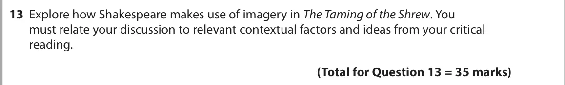 June 2022 Paper 1, question 13: Explore how Shakespeare makes use of imagery in The Taming of the Shrew. You must relate your discussion to relevant contextual factors and ideas from your crit