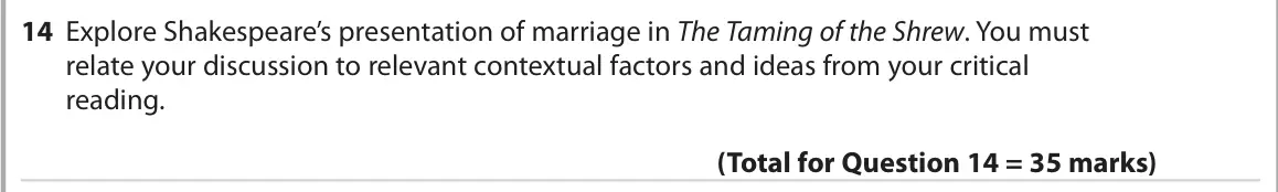June 2022 Paper 1, question 14: Explore Shakespeare’s presentation of marriage in The Taming of the Shrew. You must relate your discussion to relevant contextual factors and ideas from your cr