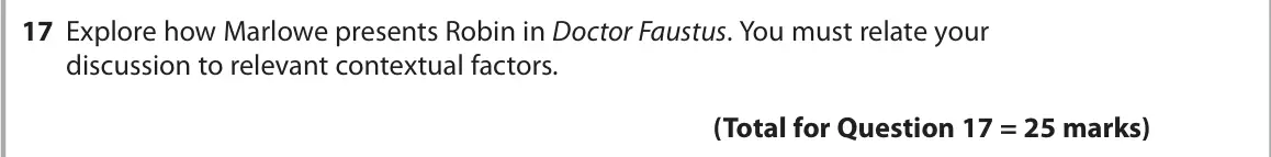 June 2022 Paper 1, question 17: Explore how Marlowe presents Robin in Doctor Faustus. You must relate your discussion to relevant contextual factors.