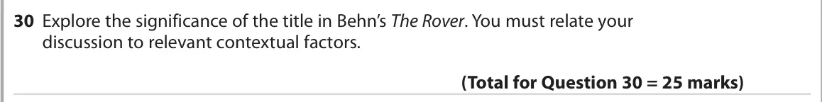 June 2022 Paper 1, question 30: Explore the significance of the title in Behn’s The Rover. You must relate your discussion to relevant contextual factors.