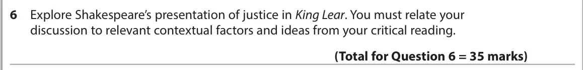 June 2023 Paper 1, question 6: Explore Shakespeare’s presentation of justice in King Lear. You must relate your discussion to relevant contextual factors and ideas from your critical reading.