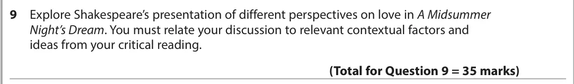 June 2023 Paper 1, question 9: Explore Shakespeare’s presentation of different perspectives on love in A Midsummer Night’s Dream. You must relate your discussion to relevant contextual factor