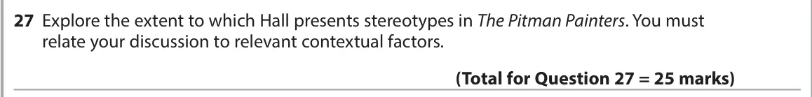 June 2023 Paper 1, question 27: Explore the extent to which Hall presents stereotypes in The Pitman Painters. You must relate your discussion to relevant contextual factors.