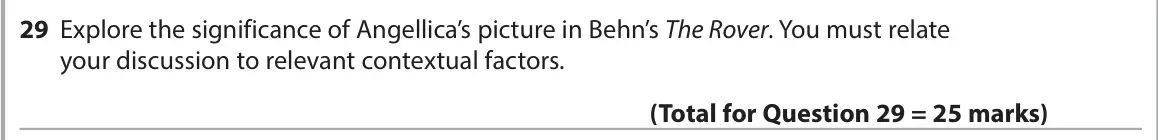 June 2023 Paper 1, question 29: Explore the significance of Angellica’s picture in Behn’s The Rover. You must relate your discussion to relevant contextual factors.