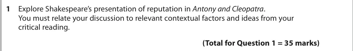 June 2024 Paper 1, question 1: Explore Shakespeare’s presentation of reputation in Antony and Cleopatra. You must relate your discussion to relevant contextual factors and ideas from your cri