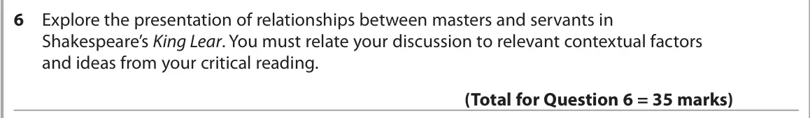 June 2024 Paper 1, question 6: Explore the presentation of relationships between masters and servants in Shakespeare’s King Lear. You must relate your discussion to relevant contextual factor