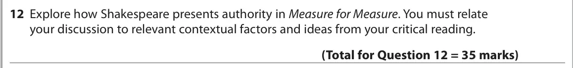 June 2024 Paper 1, question 12: Explore how Shakespeare presents authority in Measure for Measure. You must relate your discussion to relevant contextual factors and ideas from your critical r