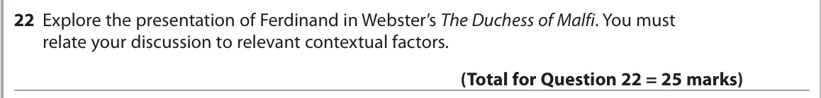 June 2024 Paper 1, question 22: Explore the presentation of Ferdinand in Webster’s The Duchess of Malfi. You must relate your discussion to relevant contextual factors.
