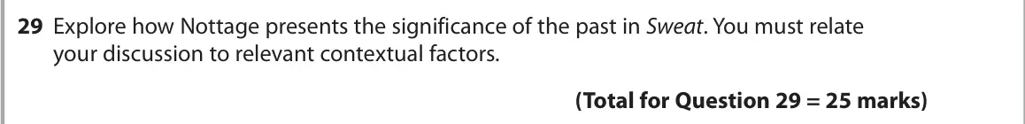 June 2024 Paper 1, question 29: Explore how Nottage presents the significance of the past in Sweat. You must relate your discussion to relevant contextual factors.
