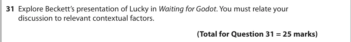 June 2024 Paper 1, question 31: Explore Beckett’s presentation of Lucky in Waiting for Godot. You must relate your discussion to relevant contextual factors.