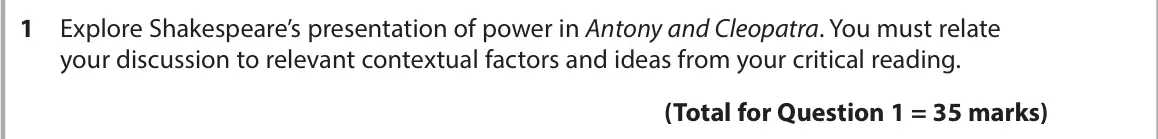 June 2025 Paper 1, question 1: Explore Shakespeare’s presentation of power in Antony and Cleopatra. You must relate your discussion to relevant contextual factors and ideas from your critical