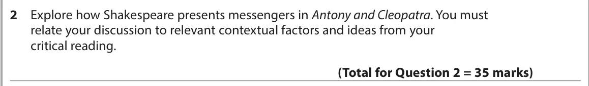 June 2025 Paper 1, question 2: Explore how Shakespeare presents messengers in Antony and Cleopatra. You must relate your discussion to relevant contextual factors and ideas from your critical