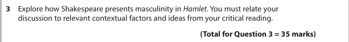 June 2025 Paper 1, question 3: Explore how Shakespeare presents masculinity in Hamlet. You must relate your discussion to relevant contextual factors and ideas from your critical reading.