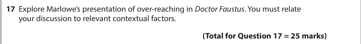 November 2021 Paper 1, question 17: Explore Marlowe’s presentation of over-reaching in Doctor Faustus. You must relate your discussion to relevant contextual factors.