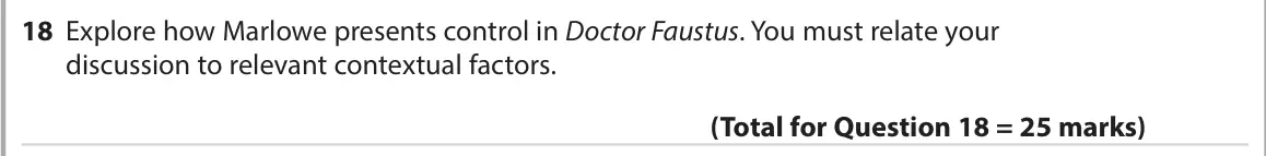 November 2021 Paper 1, question 18: Explore how Marlowe presents control in Doctor Faustus. You must relate your discussion to relevant contextual factors.