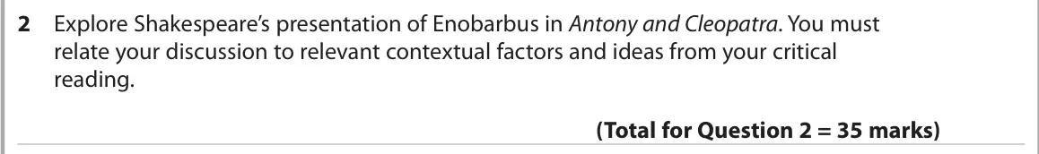 October 2020 Paper 1, question 2: Explore Shakespeare’s presentation of Enobarbus in Antony and Cleopatra. You must relate your discussion to relevant contextual factors and ideas from your crit