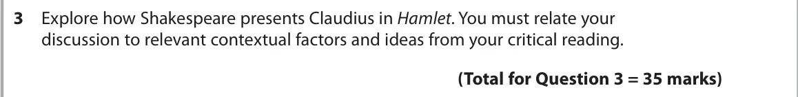 October 2020 Paper 1, question 3: Explore how Shakespeare presents Claudius in Hamlet. You must relate your discussion to relevant contextual factors and ideas from your critical reading.