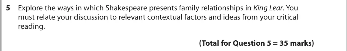 October 2020 Paper 1, question 5: Explore the ways in which Shakespeare presents family relationships in King Lear. You must relate your discussion to relevant contextual factors and ideas from 