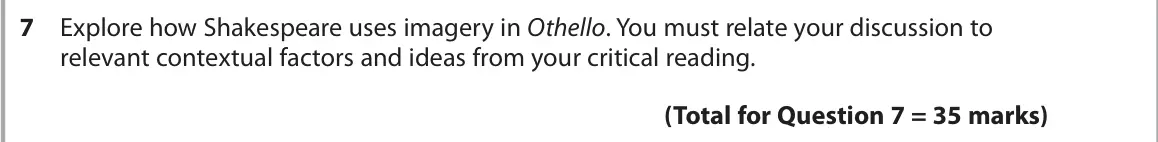 October 2020 Paper 1, question 7: Explore how Shakespeare uses imagery in Othello. You must relate your discussion to relevant contextual factors and ideas from your critical reading.
