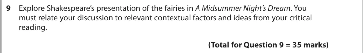 October 2020 Paper 1, question 9: Explore Shakespeare’s presentation of the fairies in A Midsummer Night’s Dream. You must relate your discussion to relevant contextual factors and ideas from yo
