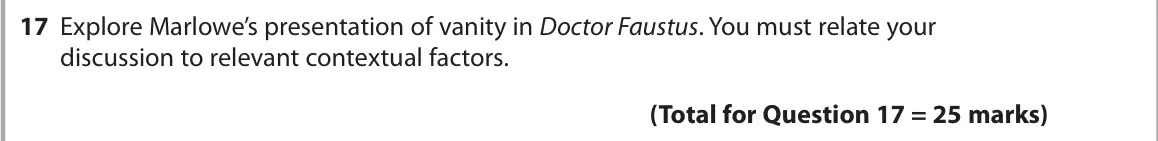 October 2020 Paper 1, question 17: Explore Marlowe’s presentation of vanity in Doctor Faustus. You must relate your discussion to relevant contextual factors.