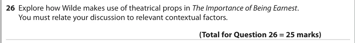 October 2020 Paper 1, question 26: Explore how Wilde makes use of theatrical props in The Importance of Being Earnest. You must relate your discussion to relevant contextual factors.