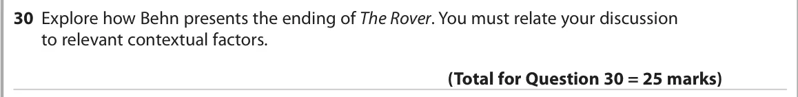 October 2020 Paper 1, question 30: Explore how Behn presents the ending of The Rover. You must relate your discussion to relevant contextual factors.