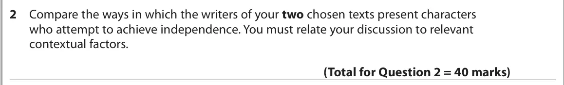 June 2022 Paper 2, question 2: Compare the ways in which the writers of your two chosen texts present characters who attempt to achieve independence. You must relate your discussion to releva