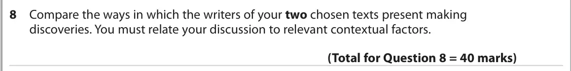 June 2022 Paper 2, question 8: Compare the ways in which the writers of your two chosen texts present making discoveries. You must relate your discussion to relevant contextual factors.